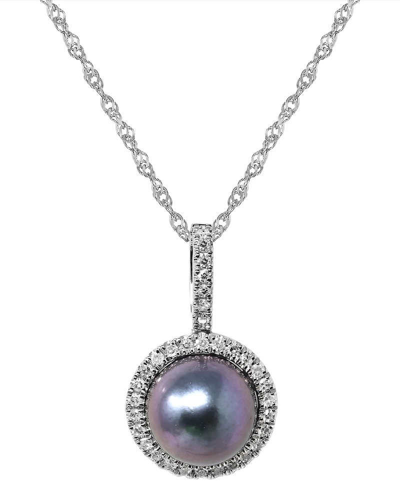 Macy's Cultured Tahitian Pearl (8mm) & Diamond (1/8 ct. t.w.) Pendant Necklace in 14k White Gold