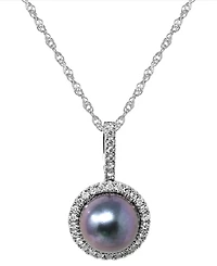 Macy's Cultured Tahitian Pearl (8mm) & Diamond (1/8 ct. t.w.) Pendant Necklace in 14k White Gold