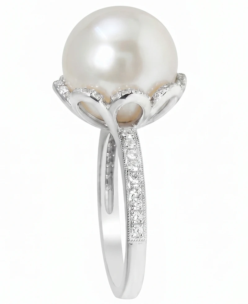 Macy's Cultured Freshwater Pearl (11mm) & Diamond (1/4 ct. t.w.) Ring in 925 Sterling Silver