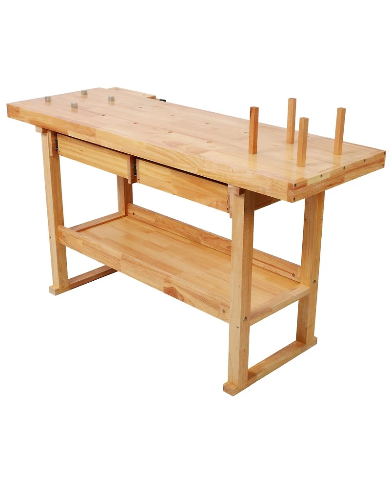 Streamdale Furniture 60 inches Rubberwood Workbench with 2 Drawers and Shelf