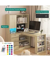 Streamdale Furniture L-Shaped Desk with Charger, Drawers, Bookshelf