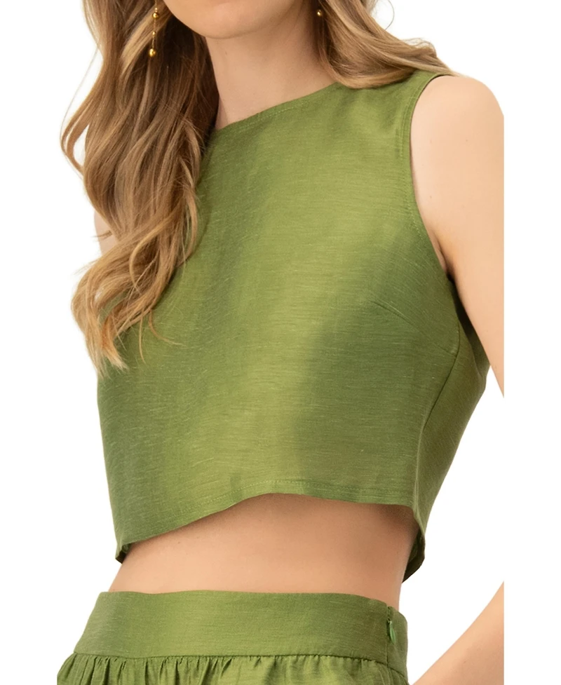 Ivonne Women's Sleeveless Cropped Linen Top