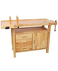 Streamdale Furniture 50 inches Rubberwood Workbench with 3 Drawers, Cabinet, Shelf
