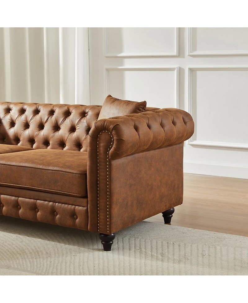 Streamdale Furniture Tech Fabric Chesterfield Sofa with Rolled Arms and Cushions