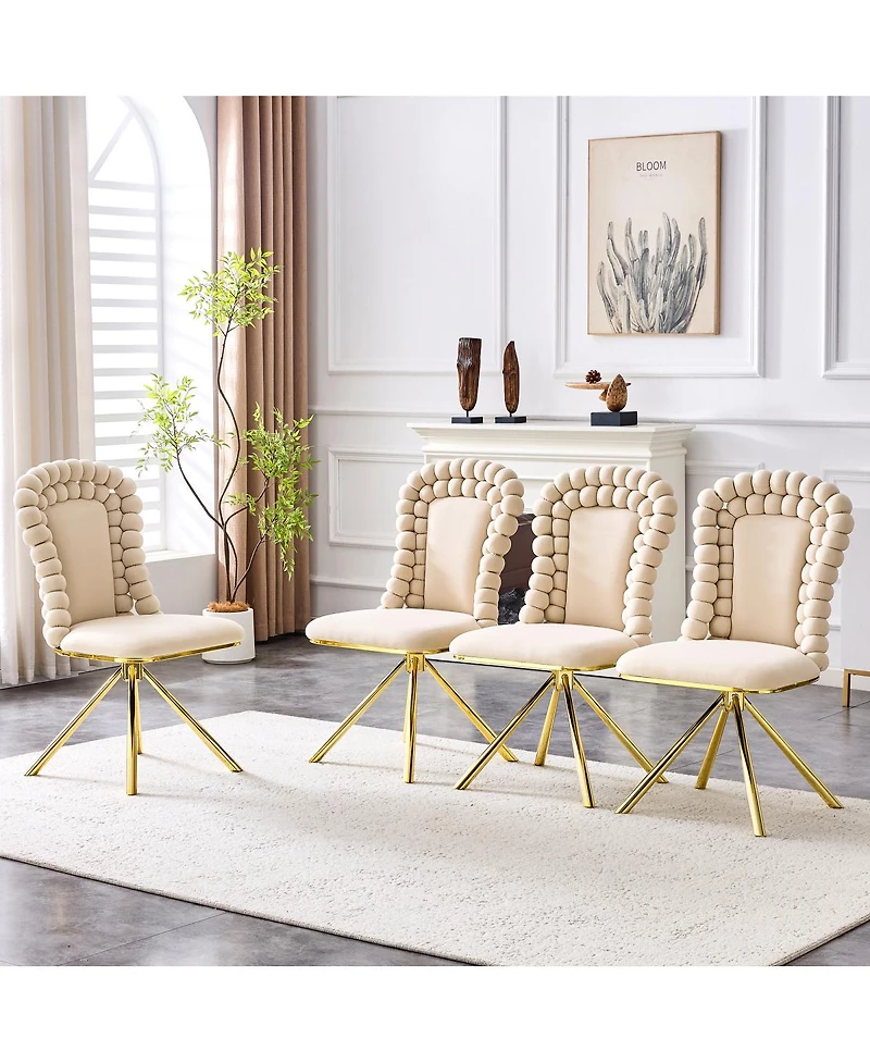 Streamdale Furniture Set of 2 Puffy Bubble Velvet Dining Chairs with Legs