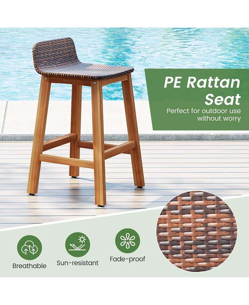Sugift Set of 2 Solid Acacia Wood Bar Stools with Backrests