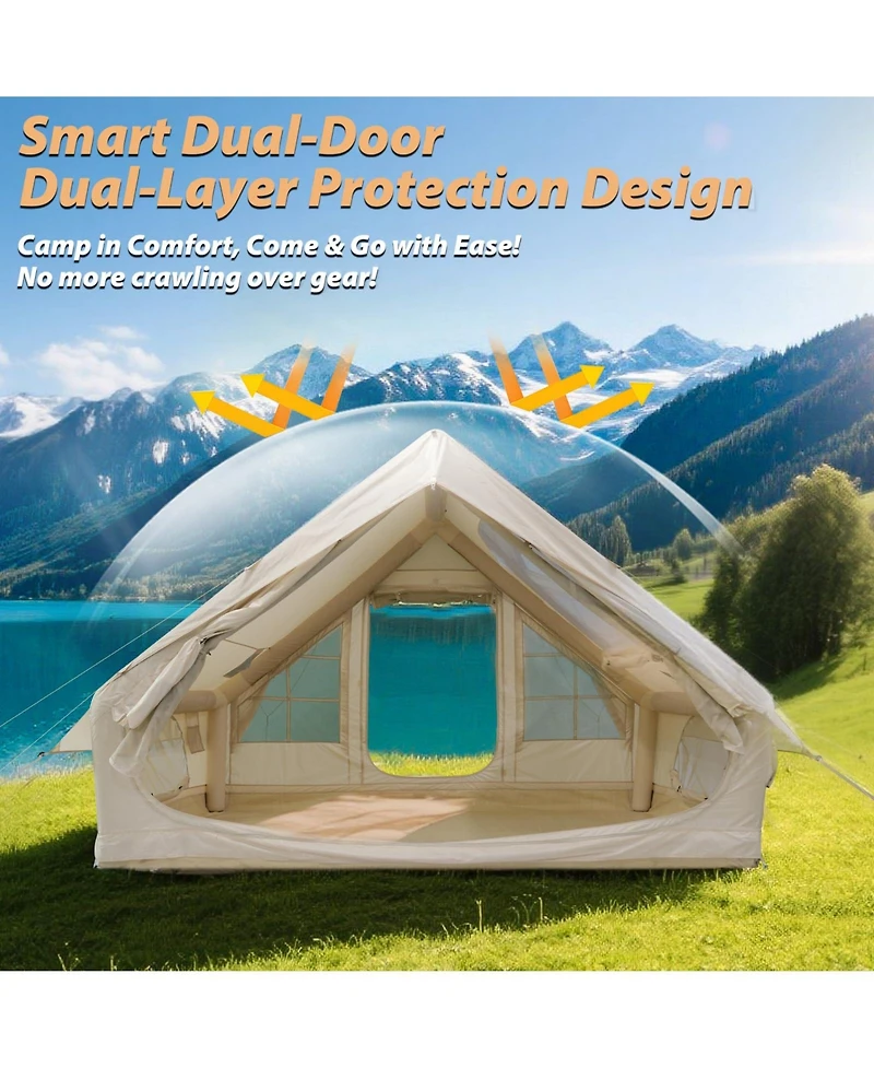 Naturehike Large Inflatable Camping Tent with Stove Jack Instant Waterproof Blow Up Air Glamping Tent with Skylight for Family 4-6 Person 4 Season