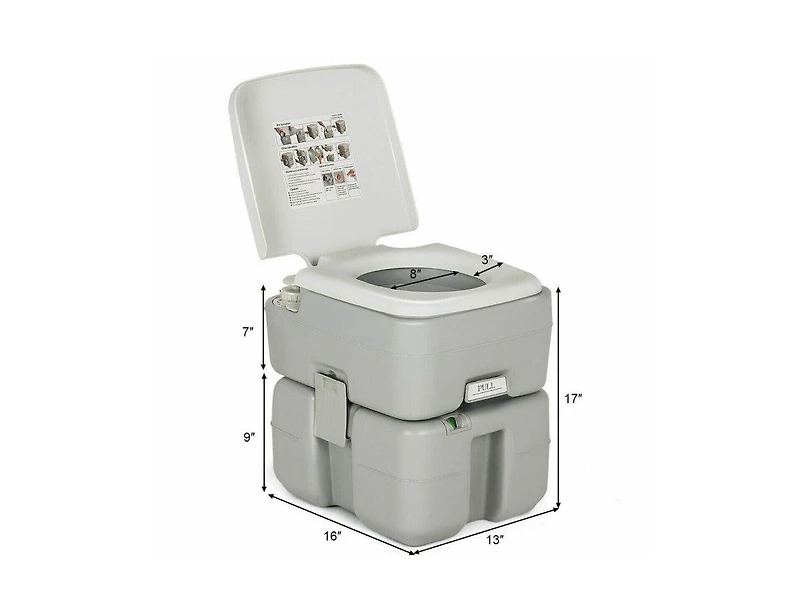 Lucky One 5.3 Gallon Portable Travel Toilet with Piston Pump Flush, Camping Toilet