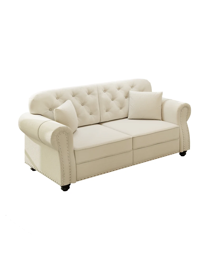 Streamdale Furniture Velvet Chesterfield Sofa with Nailhead Trim and 2 Pillows