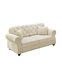 Streamdale Furniture Velvet Chesterfield Sofa with Nailhead Trim and 2 Pillows