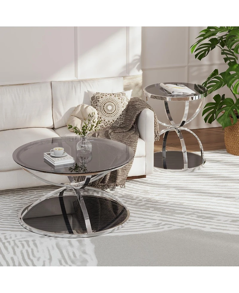 Streamdale Furniture Modern 2-Tier Glass Coffee Table Set