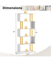 Gymax 2 Pieces 5 Tier Geometric Bookcase 62 Inch S Shaped Bookshelf with Metal Frame