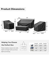 Pocassy Outdoor Furniture Cover Waterproof 4 Piece Patio Furniture Set Cover for Outside Couch, Lawn Chairs, Coffee Table, Windproof with Buckle Strap