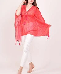 Raas Women's Bandhani Tie-Dye Mirror Embroidered Boho Kaftan Top