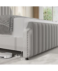 gaomon Queen Platform Bed, 52" Velvet Headboard with Nailhead Trim, Wood Slats, No Box Spring Needed