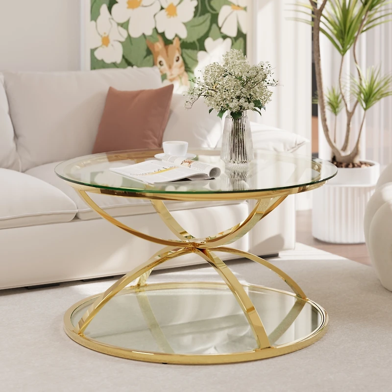 Streamdale Furniture Modern Glass 2-Tier Round Coffee Table