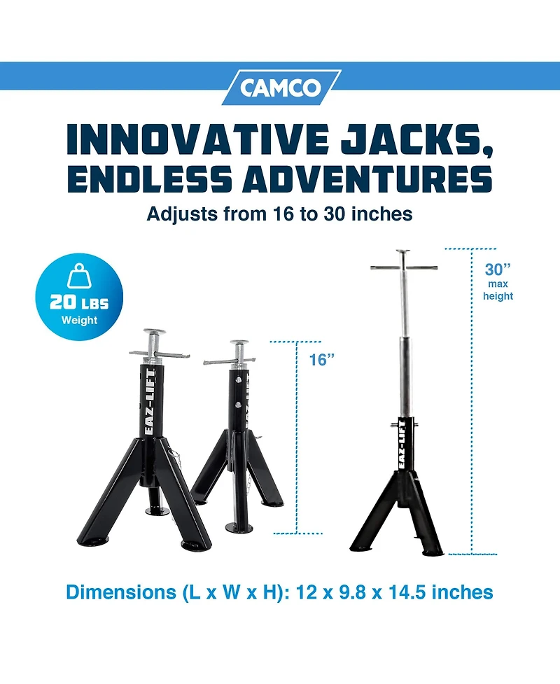 Camco Eaz Lift Adjustable Telescopic Rv Jack, 16 to 30 Inches, 6,000 Pound Capacity