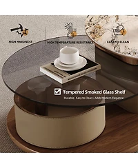 Streamdale Furniture Round Coffee Table Set with Storage, Rotating Wheels, Wooden Base