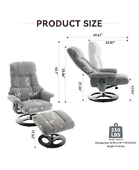 Streamdale Furniture Ergonomic Swivel Recliner Chair with Ottoman, Massage, Heat.