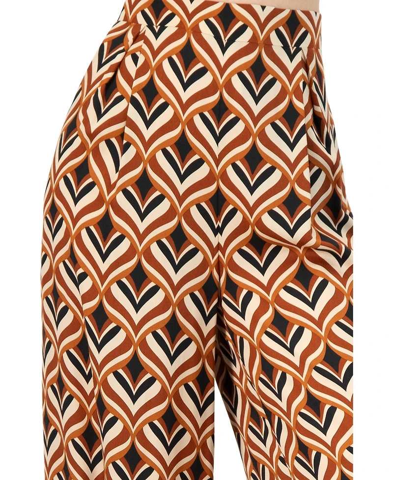 Ivonne Women's Geometric Wide Leg Printed Pants with Side Zipper