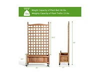 Lucky One 50 Inch Wooden Planter Box with Trellis and Wheels, Raised Garden Bed