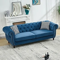 Streamdale Furniture 85" Velvet Chesterfield Sofa with Roll Arm and Nailhead