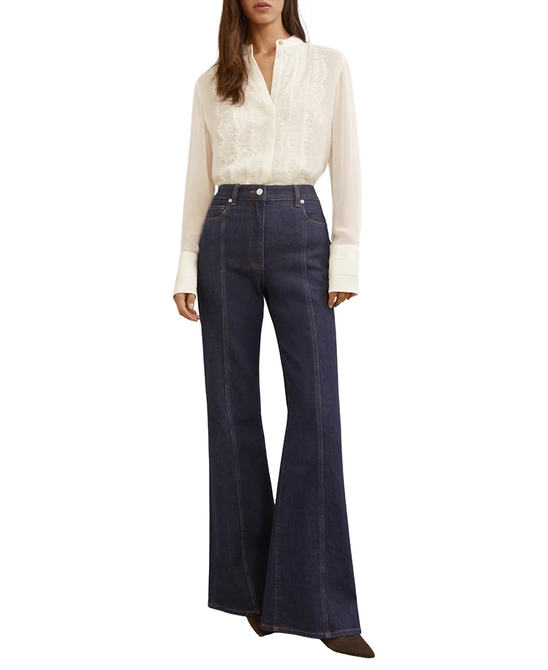 Reiss Women's Lace-Trim Sheer Button-Through Shirt