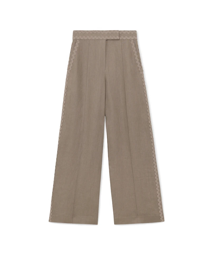 Reiss Women's Linen Wave-Trim Wide-Leg Pants