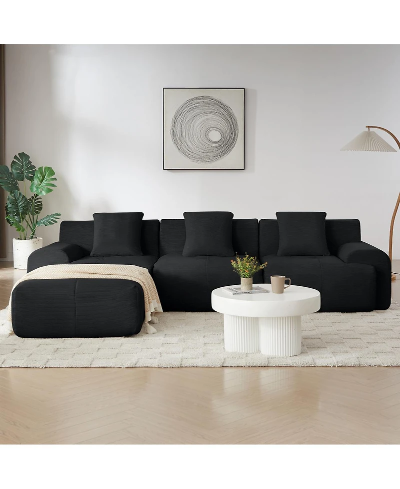 Streamdale Furniture Modern L-Shaped Corduroy Sectional Sofa with Movable Ottoman