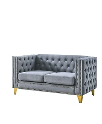Streamdale Furniture Velvet Sofa with Tufted Square Arms and Metal Legs - 2 Seater