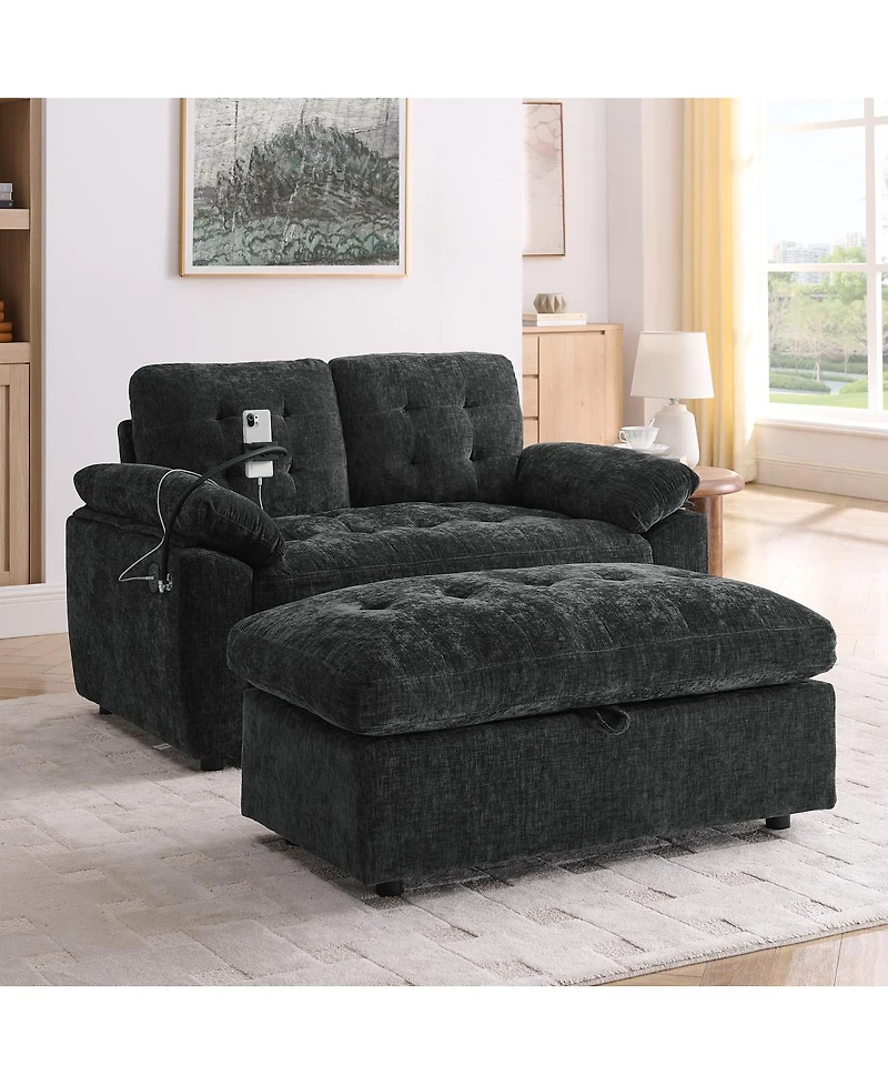 Streamdale Furniture Reclining Sofa with Usb and Ottoman