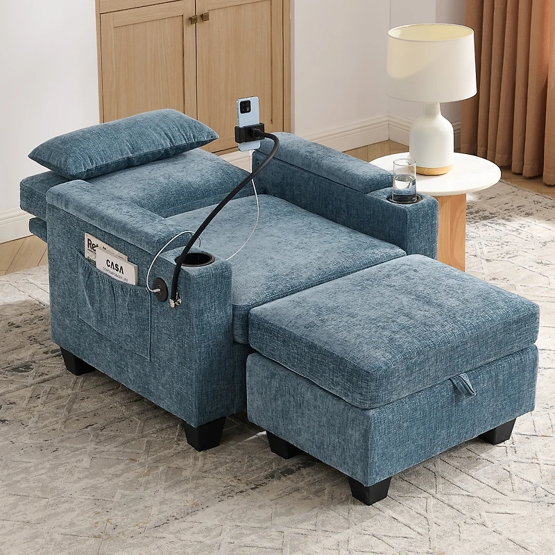 Streamdale Furniture Recliner Sofa with Ottoman, Usb, Phone Stand, Storage