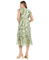 London Times Women's V-Neck Midi Dress