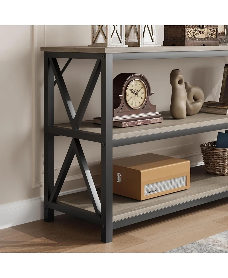 Gaomon 55" Long Console Table, 3-Tier Entryway Table with Storage Shelves, "dustrial Entry Table for Entrance, Hallway