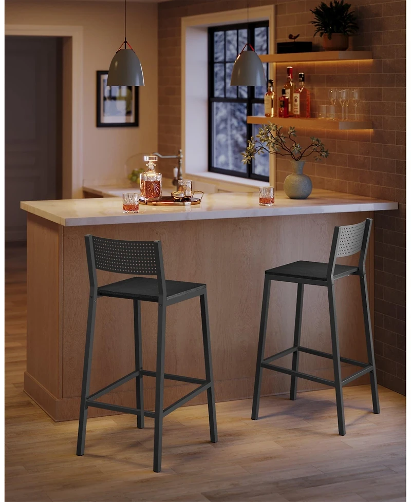 Slickblue Set of 2 Rustic Industrial Bar Stools with Ergonomic Backrest
