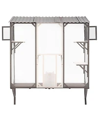 Aostirmotor Outdoor Catio Window Cat Enclosure, Grey and White Cat Climbing Patio with Platforms, Secure Outdoor Cat House for 1-3 Cats