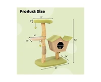 Aostirmotor 43" Wooden Cat Tree with Padded Top Perch for Indoor Cats