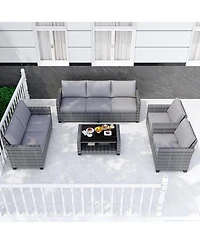 gaomon Outdoor Patio Sectional Set with Cushions and Glass Coffee Table