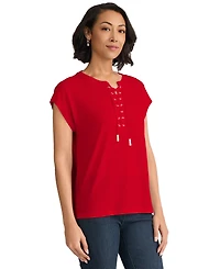 Jones New York Women's Extended Shoulder Lace-Up Top