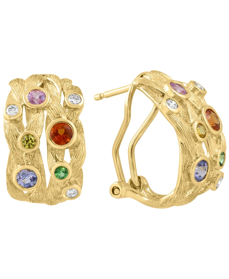 Effy Collection Multi-Sapphire (7/8 ct. t.w.) & Diamond (1/6 ct. t.w.) Hoop Earrings in 14k Yellow Gold