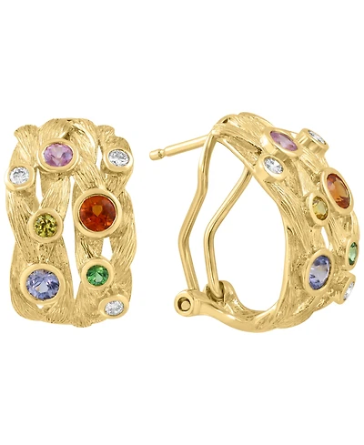 Effy Collection Multi-Sapphire (7/8 ct. t.w.) & Diamond (1/6 ct. t.w.) Hoop Earrings in 14k Yellow Gold