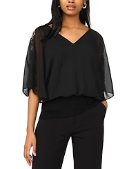 Msk Women's V-Neck 3/4-Length Sleeve Blouson Top