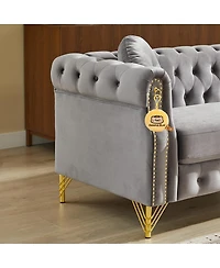 Streamdale Furniture Velvet Chesterfield sofa with copper stud detailing & tufted buttons.