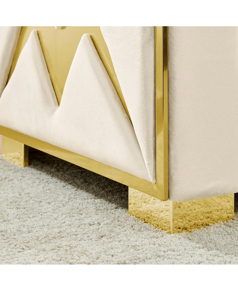 Streamdale Furniture Luxurious Velvet Sofa with Geometric Gold Hardware and Metal Feet