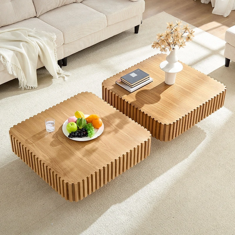 Streamdale Furniture 2PCS 31.5" Modern Handcraft Drum Coffee Table, Small Wooden Table
