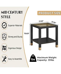 Streamdale Furniture Boho 2-Tier Side Table with Glass Top and Shelf