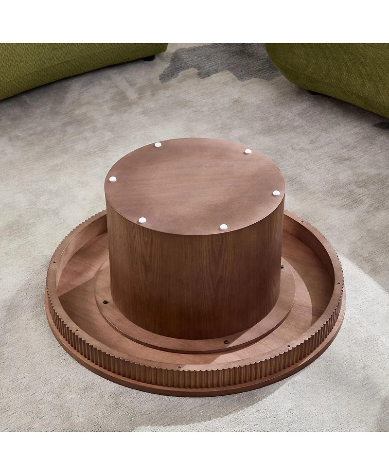 Streamdale Furniture Walnut Round Coffee Table with Ribbed Wave Trim