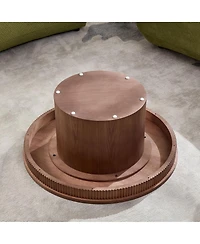 Streamdale Furniture Walnut Round Coffee Table with Ribbed Wave Trim