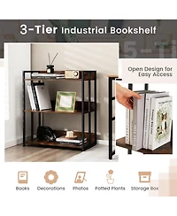 Gymax 3-Tier Industrial Bookshelf Storage Shelf Display Rack with Adjustable Shelves