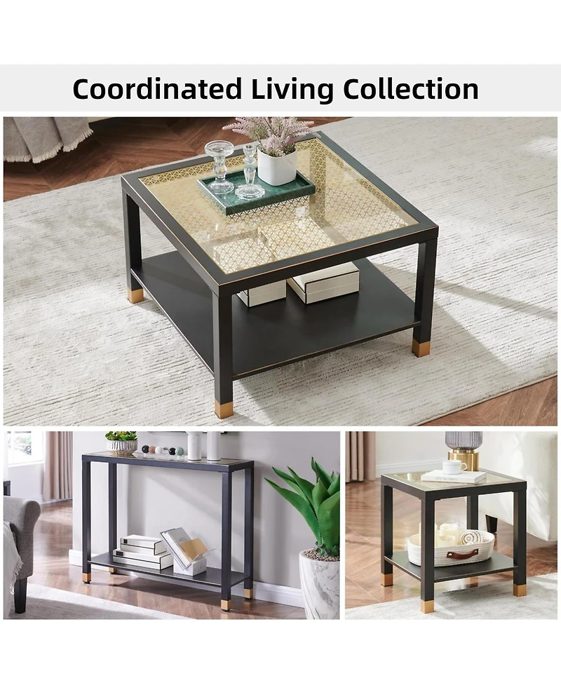 Streamdale Furniture Matte Steel and Mesh Glass Coffee Table